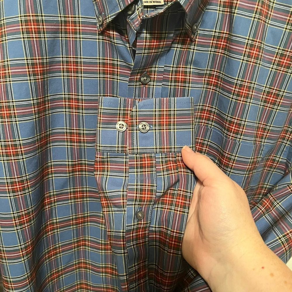 L.L. Bean Traditional Fit Mens Long Sleeve Button Blue Red Plaid‎ Medium Shirt